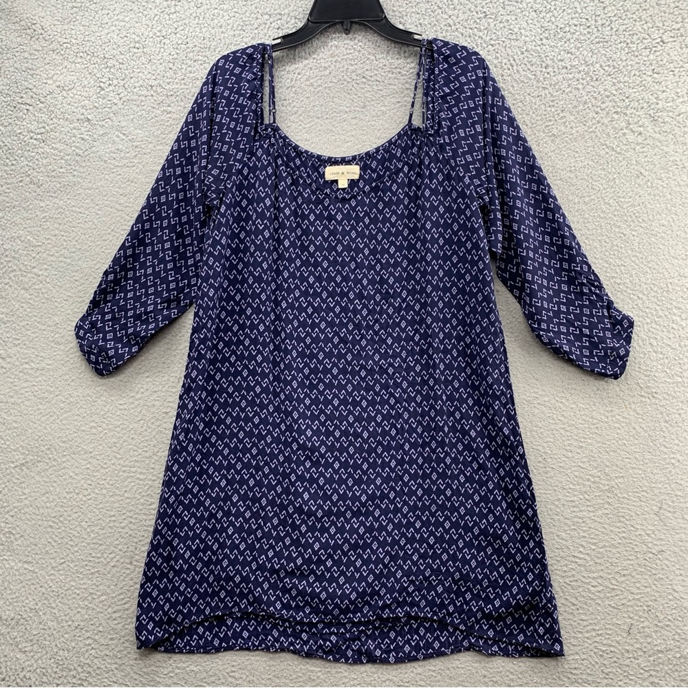 Cloth & Stone Dress Women Size M Blue Print Mini Shift Cold Shoulder Long Sleeve